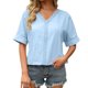 thumbnail image 1 of Blusa clásica de verano para mujer, blusa holgada de encaje de manga corta de Color sólido, blusas, camisa Pompotops  hkajfhjk471395, 1 of 8