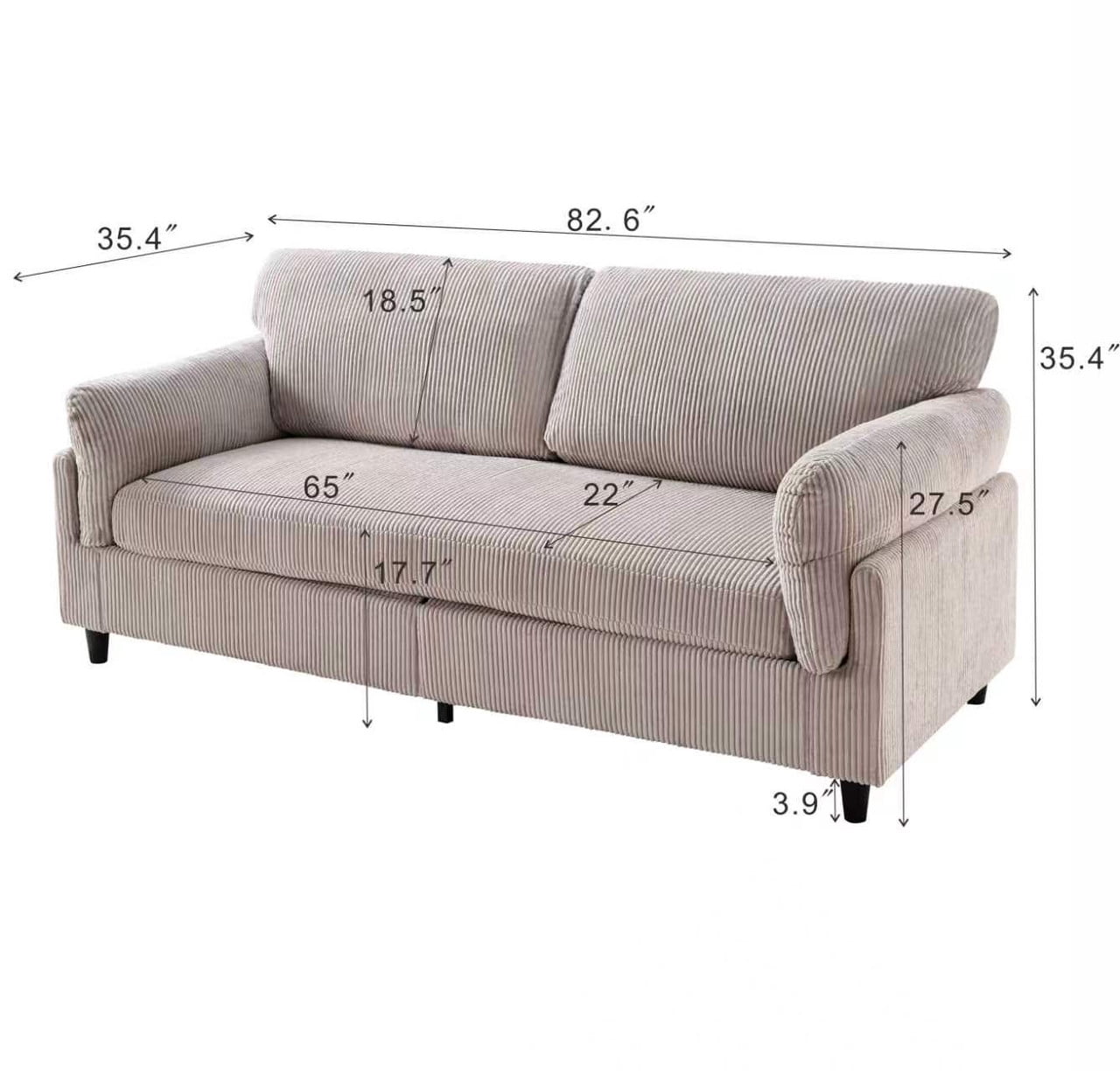 Howcool 82.6"W Corduroy Loveseat Sofa,Mid-Century Modern 2-Seater Sofa Couch, Heavy-Duty Iron & Wood Frame, Soft Upholstered Loveseat for Living Room/Bedroom