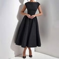 thumbnail image 4 of Pure Black Sleeveless Square Neck Fit & Flare Midi Dress With Pleated Skirt Evening Gown, 4 of 5
