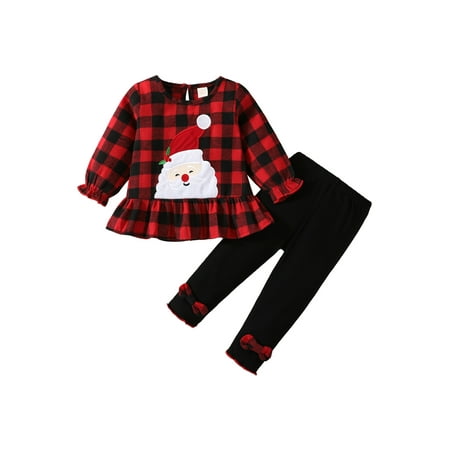 

Toddler Baby Girl Christmas Clothes Santa Claus Long Sleeve Tunic Dress Top Leopard Legging Pants Fall Winter Outfits