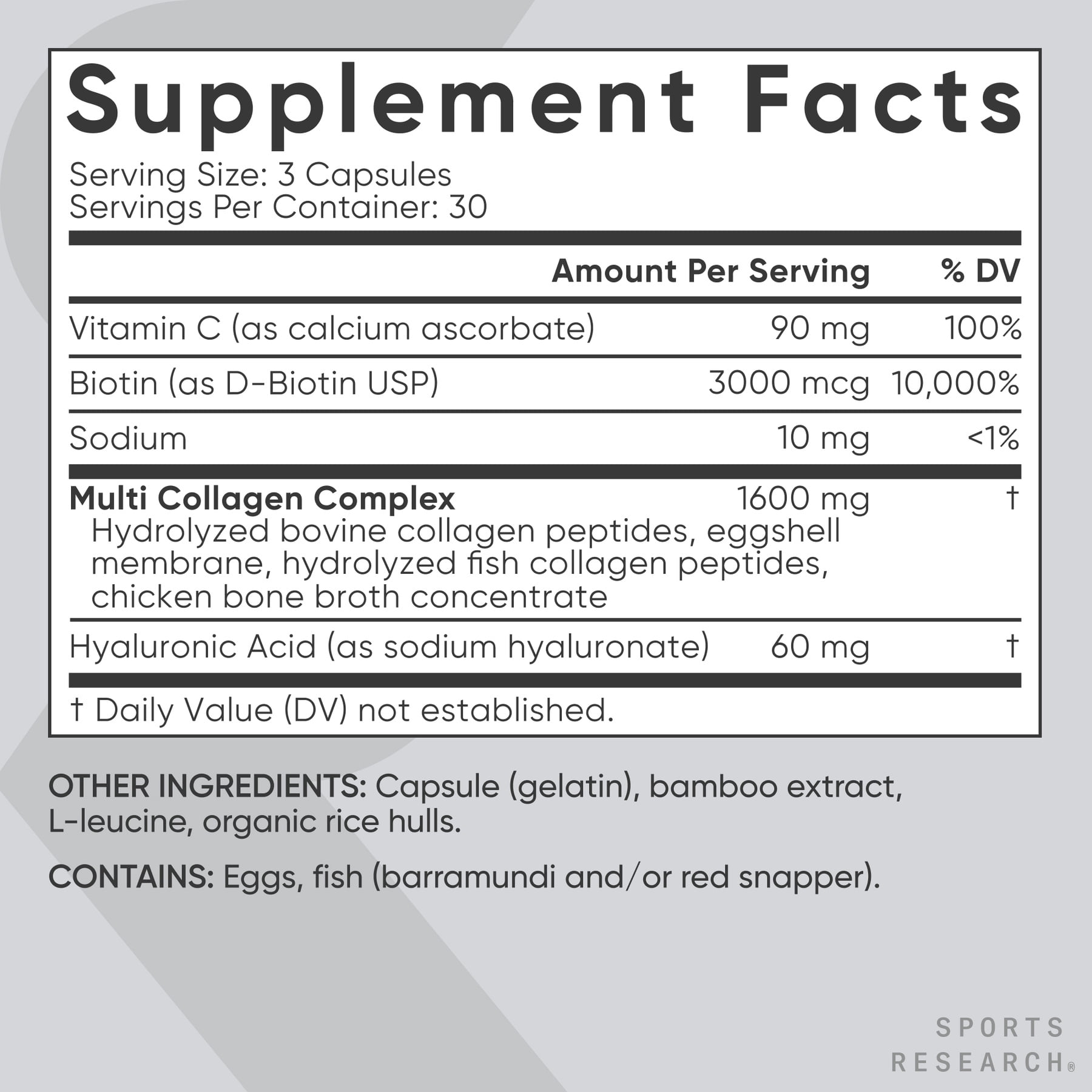 Multi Collagen Complex + Biotin 3000mcg (90 capsules)