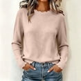 thumbnail image 5 of Sahpxhe Oversized Sweaters for Women Long Sleeve Crew Neck Knit Pullover Lightweight Scallop Trim Casual Trendy Fall Sweater Khaki S, 5 of 8