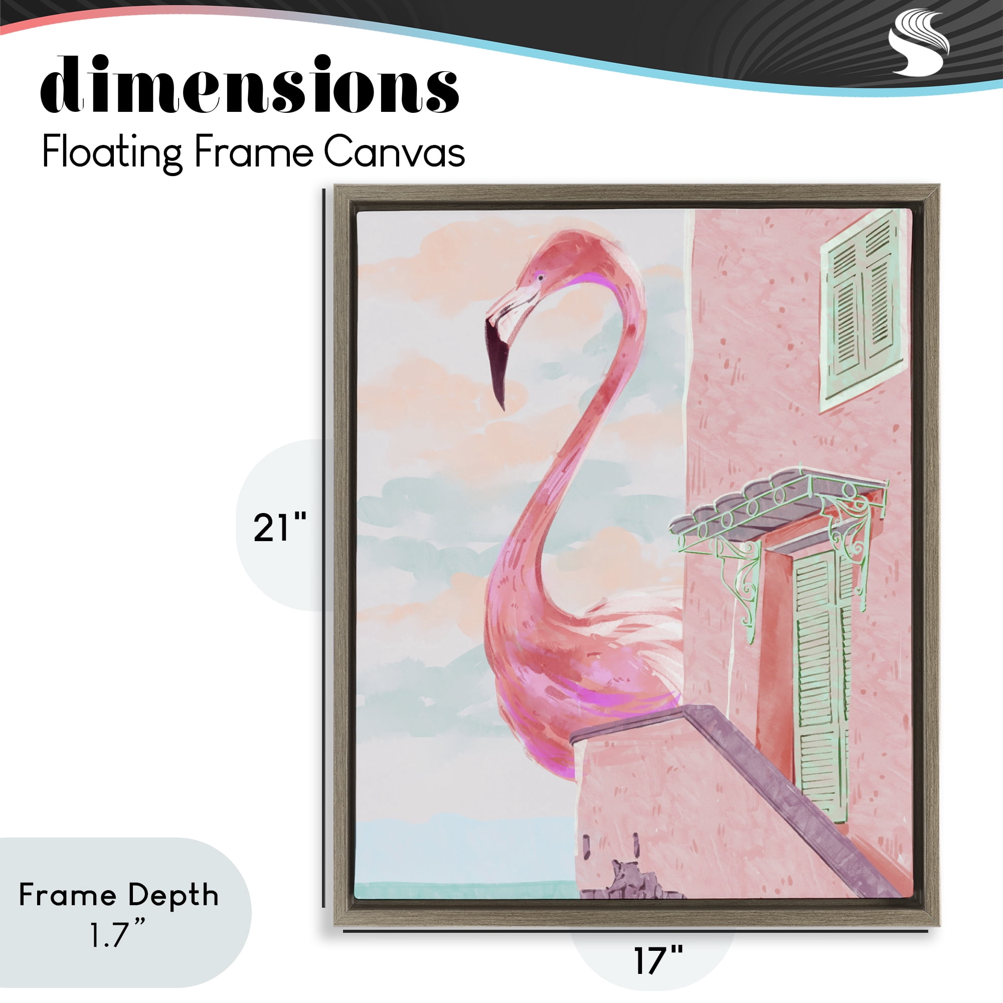 Stupell Industries Giant Flamingo with Seaside Balcony Brown Framed Floater Canvas Wall Art, design by Ziwei Li