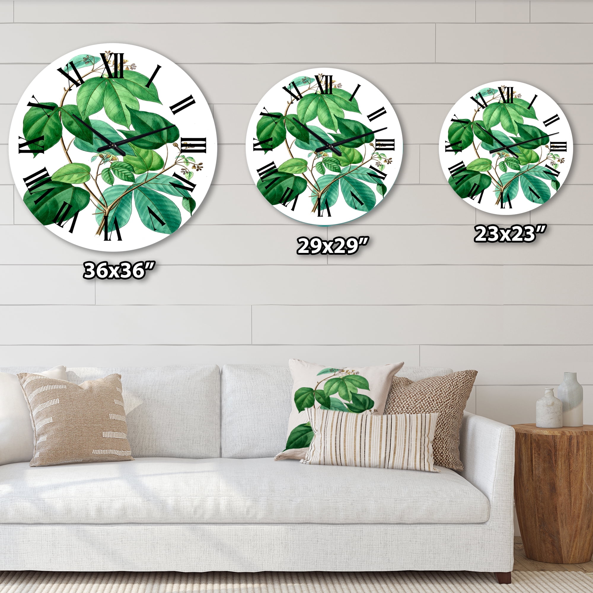Designart 'Vintage Green Leaves Plants Iii' Traditional Wall Clock