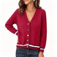 thumbnail image 4 of PBFRDSJ Women's Knit Cardigan Sweaters Contrast Striped V Neck Colorful Button Open Front Sweater Long Sleeve Knit Outerwear with Pockets Free Sizes, 4 of 6
