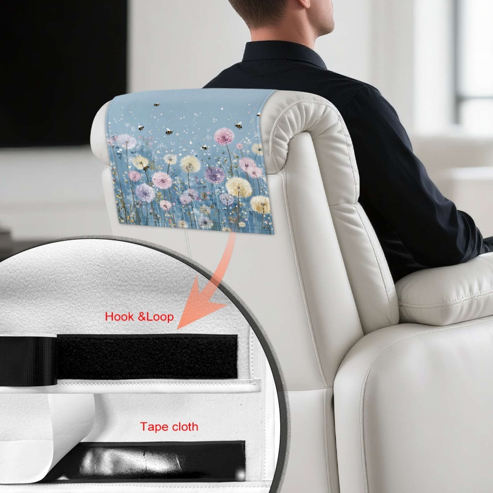 Xixirimido Bee Dandelion Blue Pattern Headrest Covers for Recliners Leather Dining Chair Slipcovers Universal Sofa Headrest Cover Office Chair Headrest Covers, 2Pcs