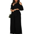 thumbnail image 2 of Womens V Neck Short Sleeve Cold Shoulder Wide Leg Belt Jumpsuits, 2 of 3