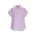 thumbnail image 6 of Vivianyo HD Women's Short Sleeve Button Down Shirts,Collared Work Tops with Pockets, Lightweight Summer Shirts With Loose Fit Daily ,Purple, Size S-2XL, 6 of 7