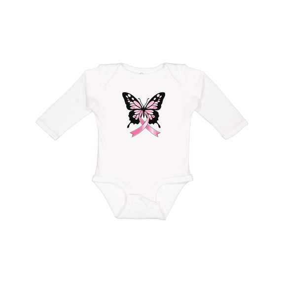 Inktastic Breast Cancer Awareness Butterfly Boys or Girls Long Sleeve Baby Bodysuit
