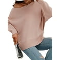 thumbnail image 6 of hirigin Women Autumn Loose Knitwear, Solid Color Long Sleeve Round Neck Slit Hem Elegant Sweater, 6 of 8
