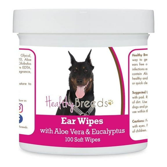 Healthy Breeds 192959823028 Beauceron Ear Cleaning Wipes with Aloe & Eucalyptus for Dogs - 100 Count