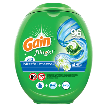 Gain Blissful Breeze Flings! Liquid Laundry Detergent Pacs, 96 count (Packaging May (Best Laundry Detergent For Environment)