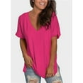 thumbnail image 3 of Womens Summer Tops Short Sleeve Casual Shirts Floral Tee Trendy Basics V Neck Plain Tshirt, 3 of 5