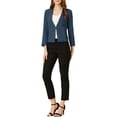 thumbnail image 2 of INSPIRE CHIC Women's Workwear Zipper Collarless Cropped Blazer XL Peacock Blue, 2 of 7