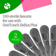 OneTouch Delica Plus Lancets - 200 Count - 30-Gauge Lancets for Blood Sugar Testing - Virtually Pain-Free - Single-Use for Glucose Monitoring & Diabetes Supplies - 100 Count/Pack (2 Pack)