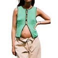 thumbnail image 2 of Womens Sweater Vest Sleeveless Button Down Tank Tops Spring Summer Cropped Cardigan 2025 Knit Top Green M, 2 of 8