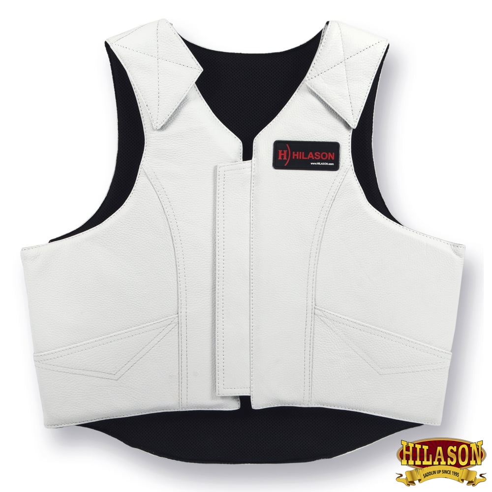 Hilason Bull Riding Pro Rodeo Leather Protective Vest Gear Equipment White U-V80