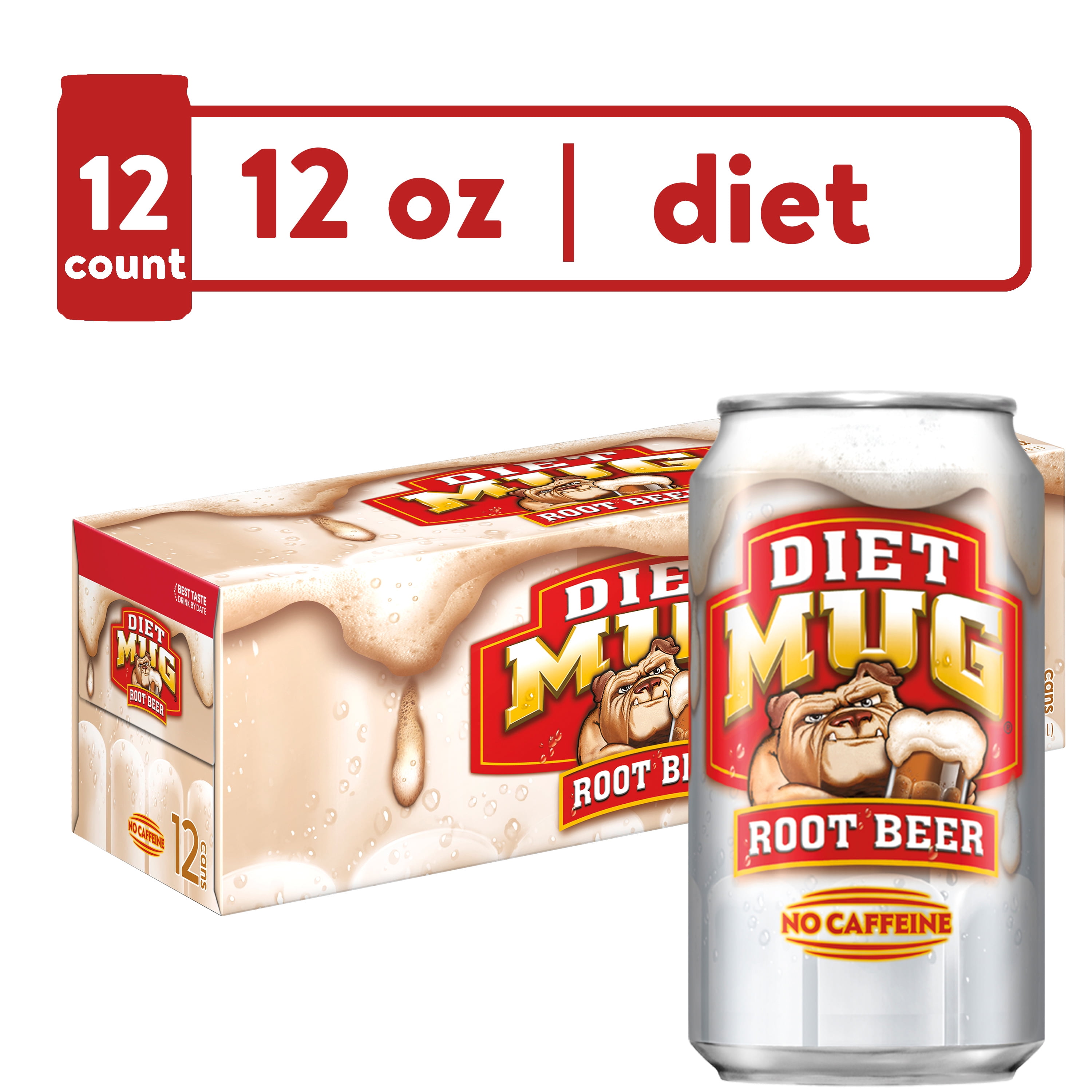 Diet Mug Root Beer Caffeine Free Soda Pop, 12 oz, 12 Pack Cans