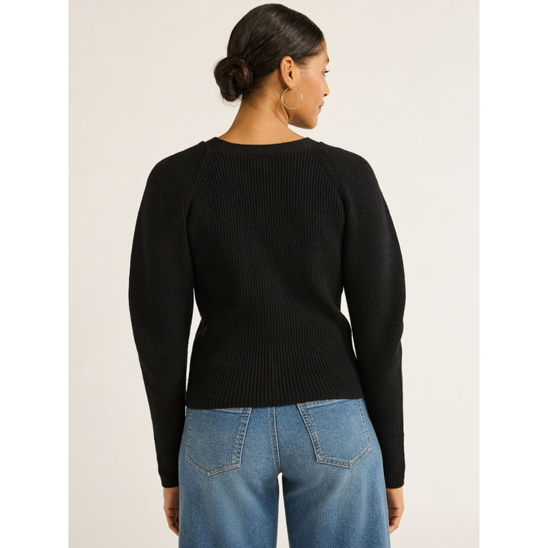 Scoop Puff Sleeve Cardigan Sweater XS-XXL - Walmart.com