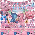 thumbnail image 2 of Decoraciones de cumpleaños de Lilo Stitch de Disney, vajilla para fiesta temática de Ángel rosa, adornos para pasteles, globos, suministros para fiesta feliz, Baby Shower, 2 of 5