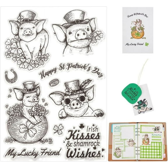 Saint Patrick's Day Stamp Silicone Stamps Pig Shamrock Pattern Transparent Seal Stamps Cute Clear Stamp Seal