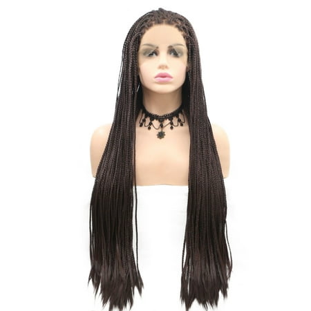 Dolago Long Braided Hair Synthetic Lace Front Wigs Micro Braids Free Part Heat Resistant for (Best Hair For Micro Braids)