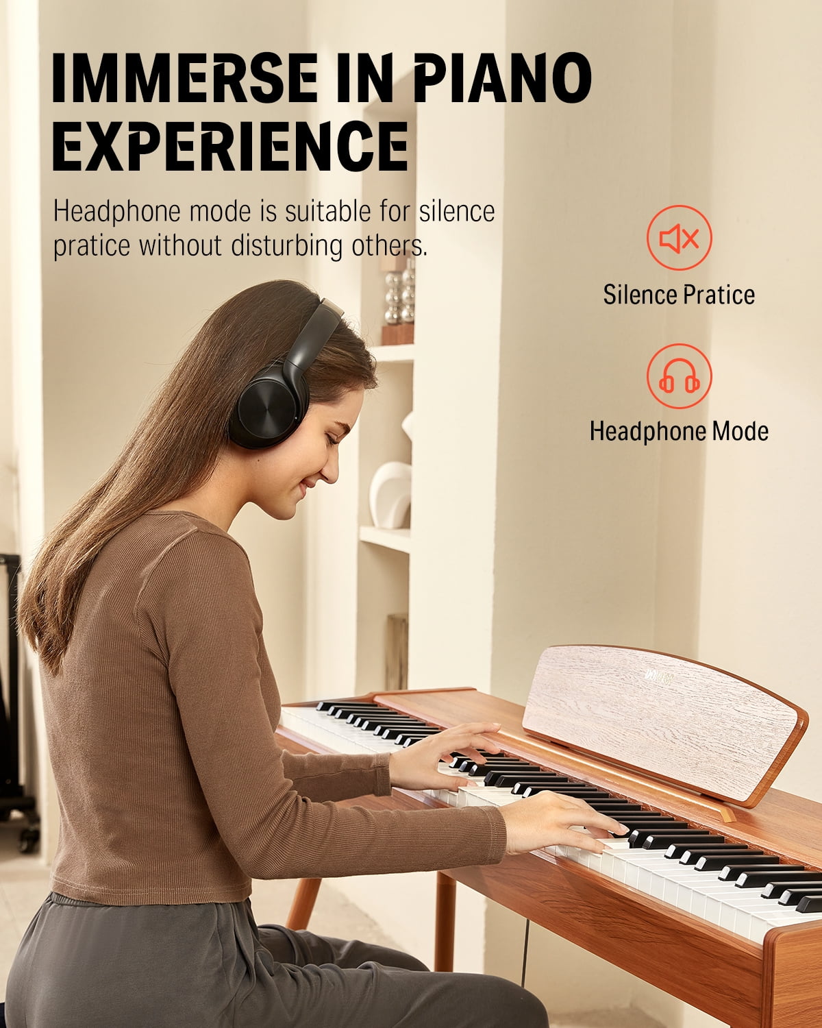 Donner DDP-80 Classic Digital Piano 88 Key Weighted Keyboard for Beginners, with Sheet Music Stand, 3 Pedals, Power Adapter, Supports USB MIDI, Retro Wood Color, Melodics Lessons