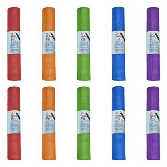 Hello Fit Tapis de Yoga, Lot de 10 en Vrac, Tapis de Gym d'Exercice Abordables avec Texture Antidérapante, Faciles à Nettoyer, Assortis