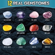 Piano Potato Gems Dig Kit for Kids, STEM Science Toy with 12 Genuine Gemstones - Archaeology Excavation Kit Includes Keychain & Display Stand, Educational Gift for Boys & Girls Ages 6+