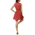 thumbnail image 3 of INSPIRE CHIC Women's Floral Printed Half Placket Knee Length Sleeveless Spring Belted Dress XL Red-cat Print, 3 of 5