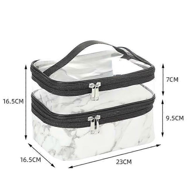 Bolsas de maquillaje de doble capa, estuches de viaje para cosméticos, organizador de maquillaje, bolsas de artículos de tocador (mármol blanco)