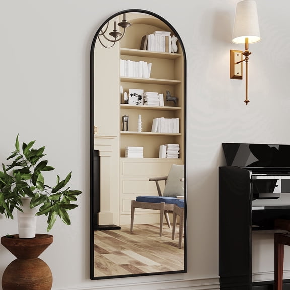 Antok Arched Full Length Mirror 58"x21", Standing Floor Mirror with Black Frame, Durable Anti-Shatter Glass, Freestanding/Wall Mountable for Bedroom, Living Room, Dressing Room