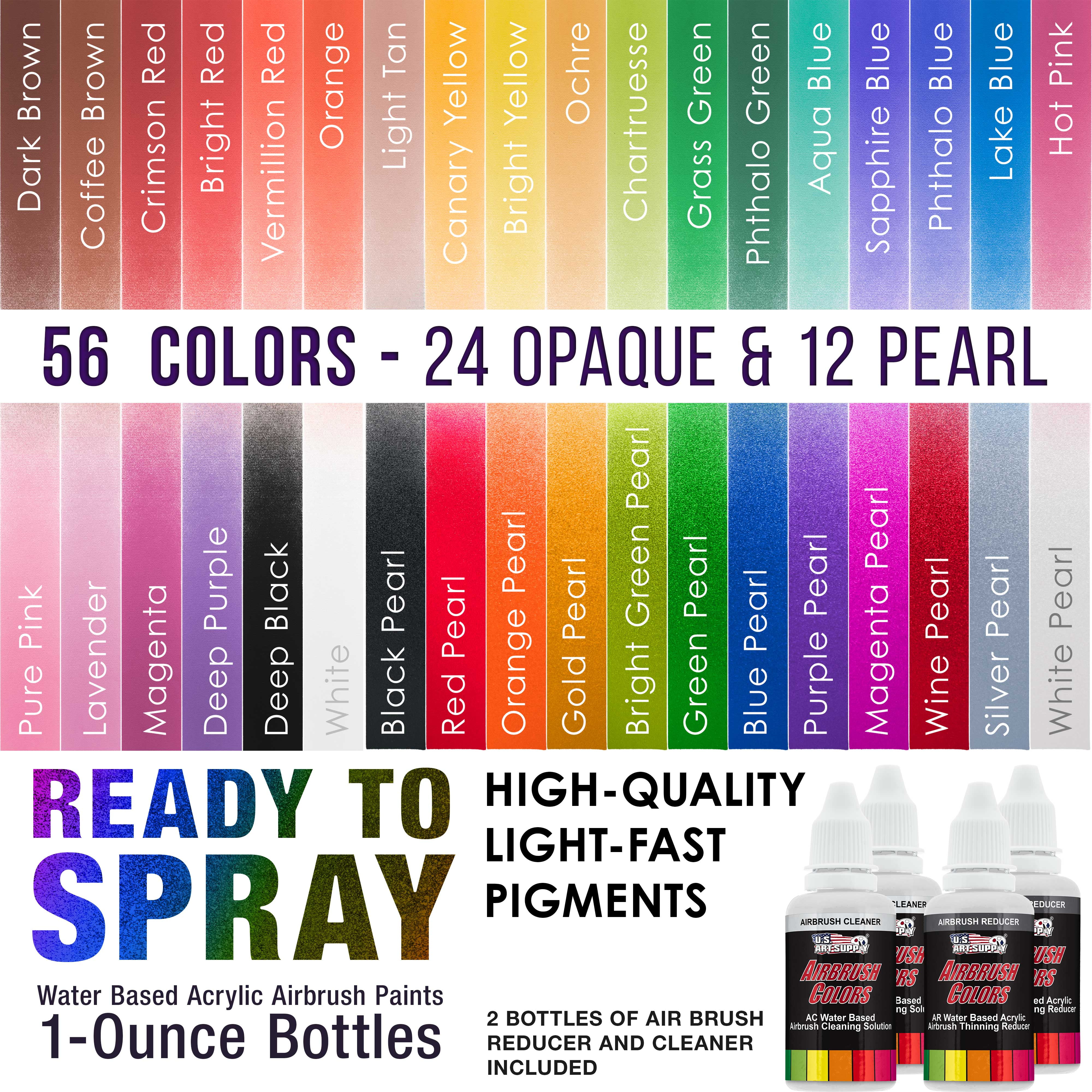 U.S. Art Supply 54 Color Ultimate Acrylic Airbrush, Leather & Shoe Paint Set with Cleaner, Thinner, 50-Plastic Mixing Cups, 50-Wooden Mix Sticks and a Color Mixing Wheel