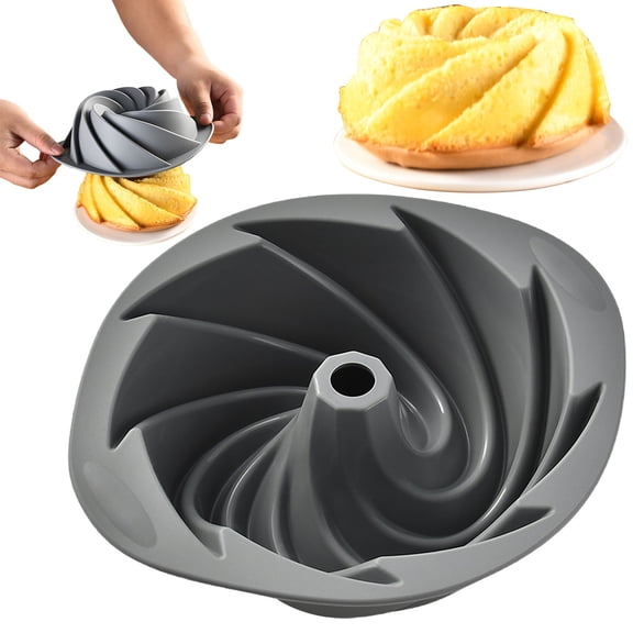 Safeglitz Non-Stick Fluted Silicone Cake Pan - Heat-Resistant Baking Mold for Pound Cake & Bread, Easy-Release Interior, Multi-Color Bundt Cake Mold, Foldable, 1PC(Grey)