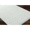 thumbnail image 3 of Hauteloom Meira Modern Hand Woven Natural Fiber Wool Area Rug - Contemporary Geometric Checkered Carpet with Fringe for Living Room, Bedroom, Dining Room - Ivory, Cream, Gray Blue - 18" Sample, 3 of 10