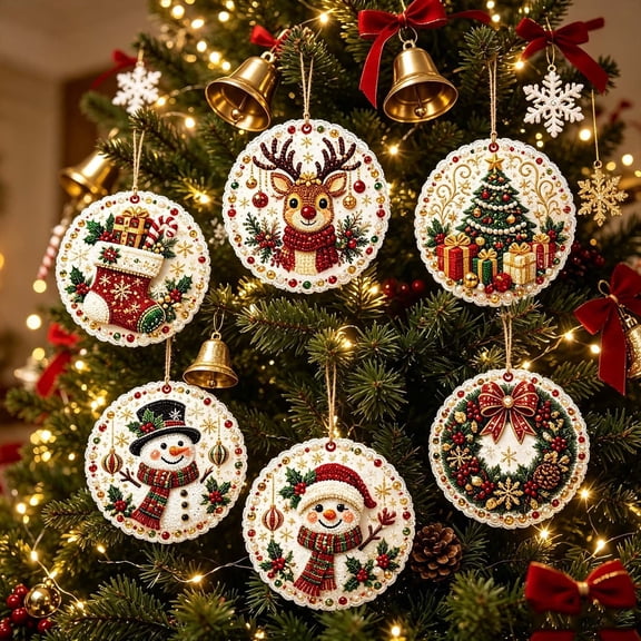 Christmas Diamond Art Kits for Adults, Hanging Ornaments for Christmas Tree Wooden DIY Painting Set