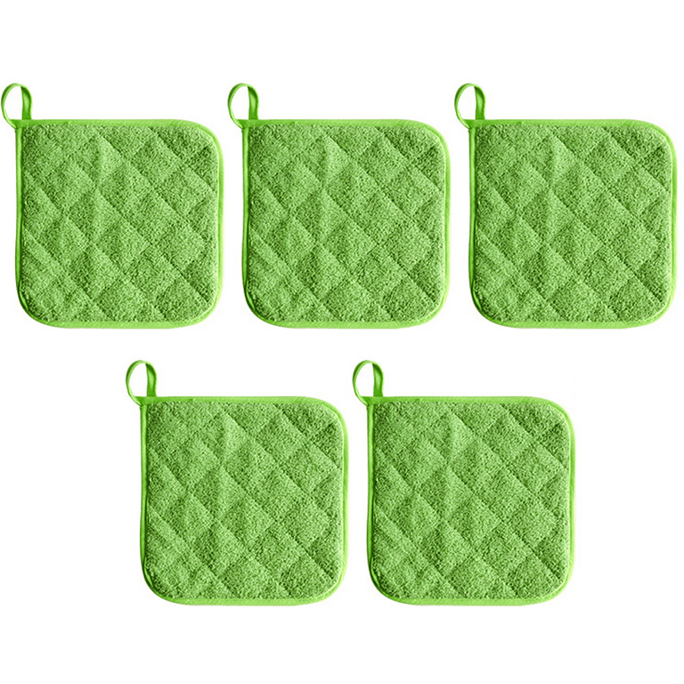 VEIKERY Cotton Pocket Pot Holders Machine Washable Heat Resistant Hot Pads  for Kitchen and Baking Square Blue Oven Mitts 7x9 Set of 5