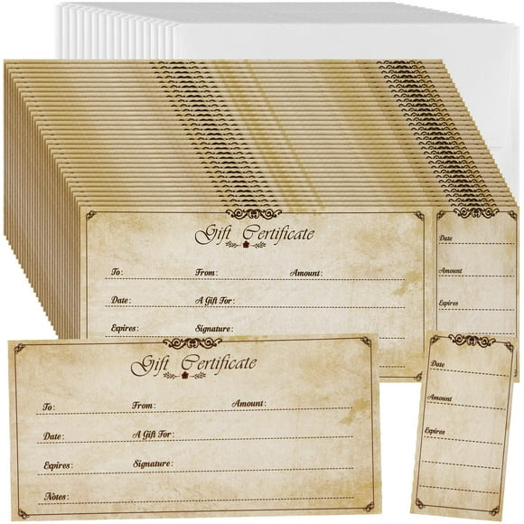 Nuanchu 100 juegos de certificados de regalo con sobres de 12 x 6 cm
