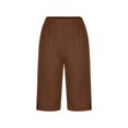 thumbnail image 5 of Womens Bermuda Shorts Knee Length Dressy Causal Elastic Waist Buttons Linen Shorts with Pockets Summer Beach Outfits Brown 2XL, 5 of 7