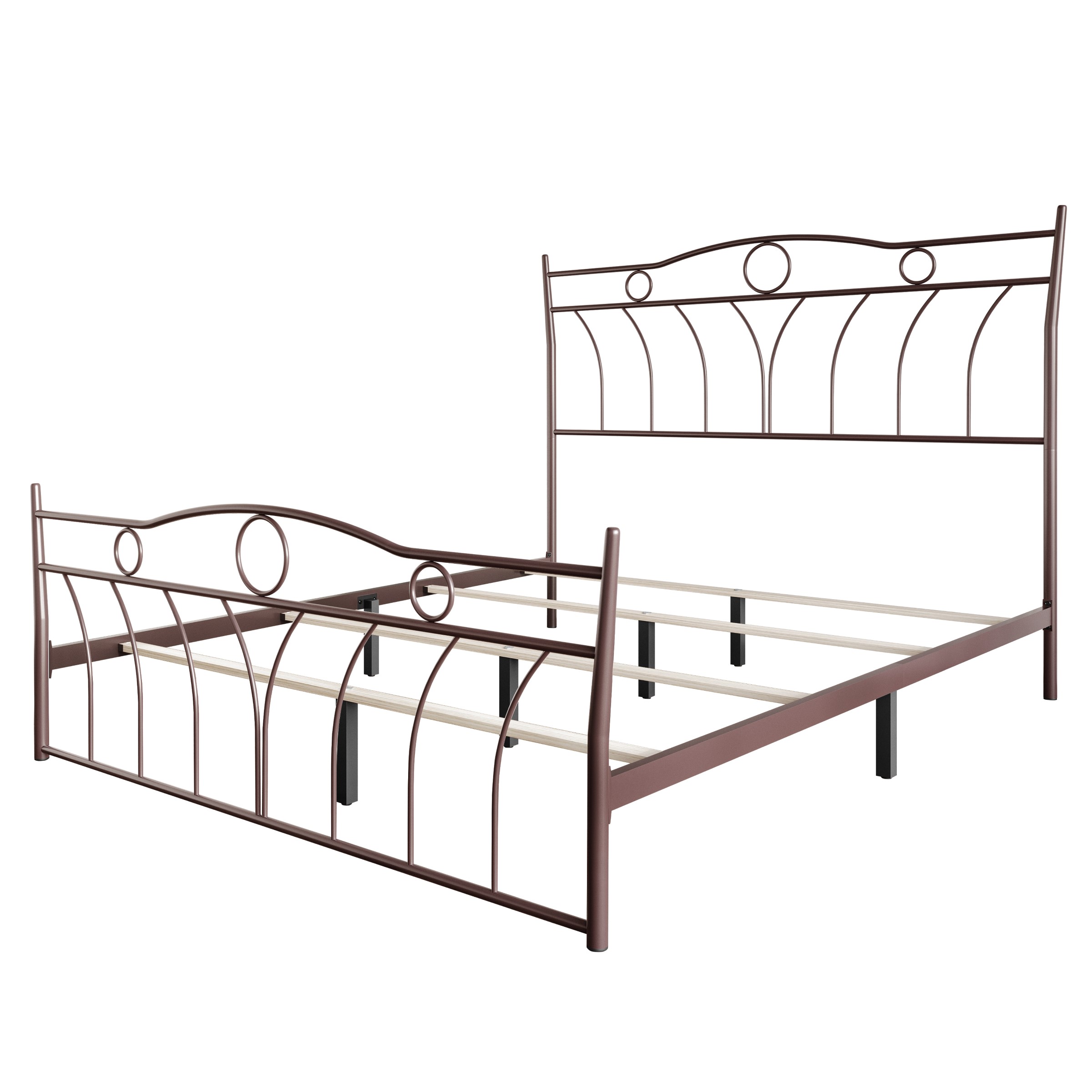 Home Design Shelby Full Metal Bed Frame for Adults, Brown, Classic Headboard and Footboard Design, Sturdy Frame, Easy Assembly