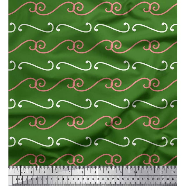 Soimoi Green Poly Georgette Fabric Swirl Abstract Print Fabric by the Yard 52 Inch Wide