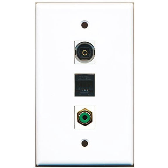 RiteAV - 1 Port RCA Green and 1 Port Toslink and 1 Port Cat5e Ethernet Black Wall Plate