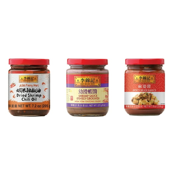 NineChef Brand Spoon Plus 3 Pack Lee Kum Kee Cooking Sauce, 3 Flavors(Dried Shrimp Chili Oil,Finely Shrimp,Spicy Bean Sauce)