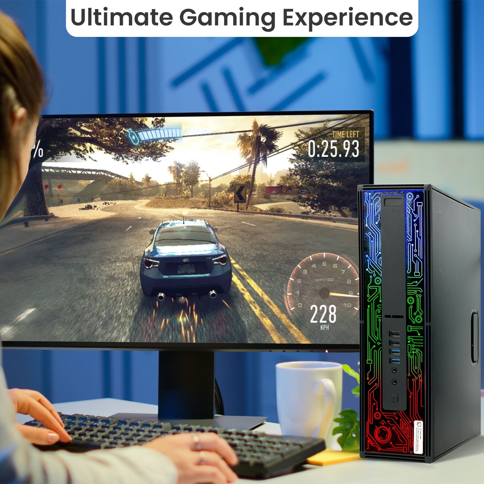 Restored HP G2 RGB Gaming Desktop Computer PC Intel i7 6th Gen. NVIDIA GeForce GT 1030 DDR5, 16GB Ram, 512GB SSD, 22 inch Monitor, Gaming Keyboard Mouse, Speaker, WiFi, Windows 11 Pro (Refurbished)