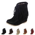 thumbnail image 2 of Women's Tassel Ankle Round Toe Hidden We𝖽ge Heel Boot Retro Western Cowboys Booties Dress Short Boot Pull-on Wide Calf Booties Fall Winter Outdoor Walking Shoes, 2 of 4