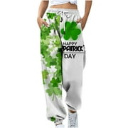 Hvyesh Womens St. Patrick's Day Sweatpants, Cute Graphic Print Casual Green Blouses Trendy Long Pants,Black shirts for women Small