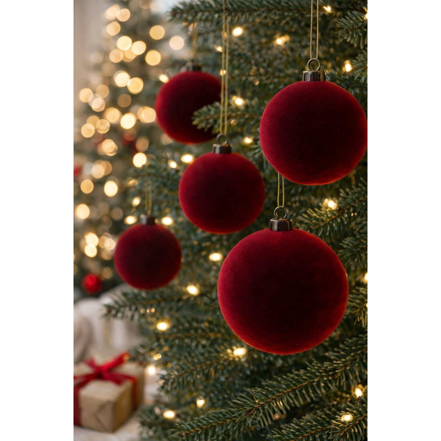 My Texas House 10-Count Red Velvet-Feel Ball Christmas Ornaments, 4.5"