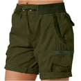 thumbnail image 2 of biudgviw Women's Cargo Shorts Outdoor Hiking Drawstring High Waisted Rolled Hem Bermuda Shorts Lightweight Summer Shorts with Pockets, 2 of 5
