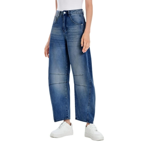 Women's Mid Rise Baggy Boyfriend Jeans Vintage Wide Leg Barrel Denim Ankle Pants