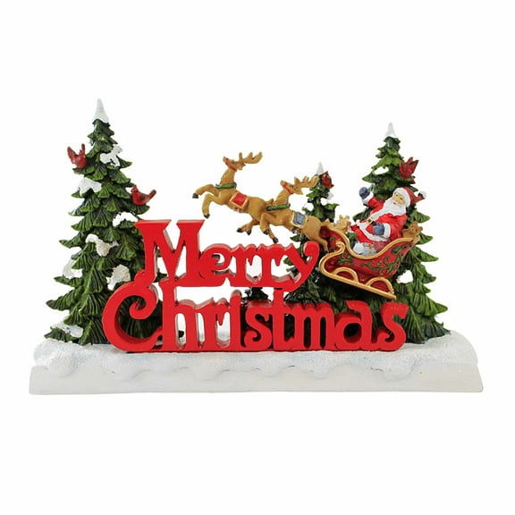 Ganz Merry Christmas Santa In Sleigh - One Figurine 7.25 Inch, Polyresin - Evergreen Trees Reindeer 136101